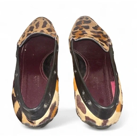 Via Spiga Womens Leopard Calf Hair Loafers Black Leather Trim Driving Mocs 8.5M - Picture 4 of 7